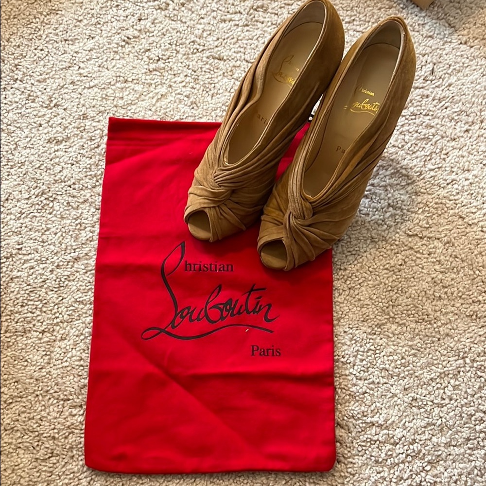 Christian Louboutin Tan Peep-Toe Heels